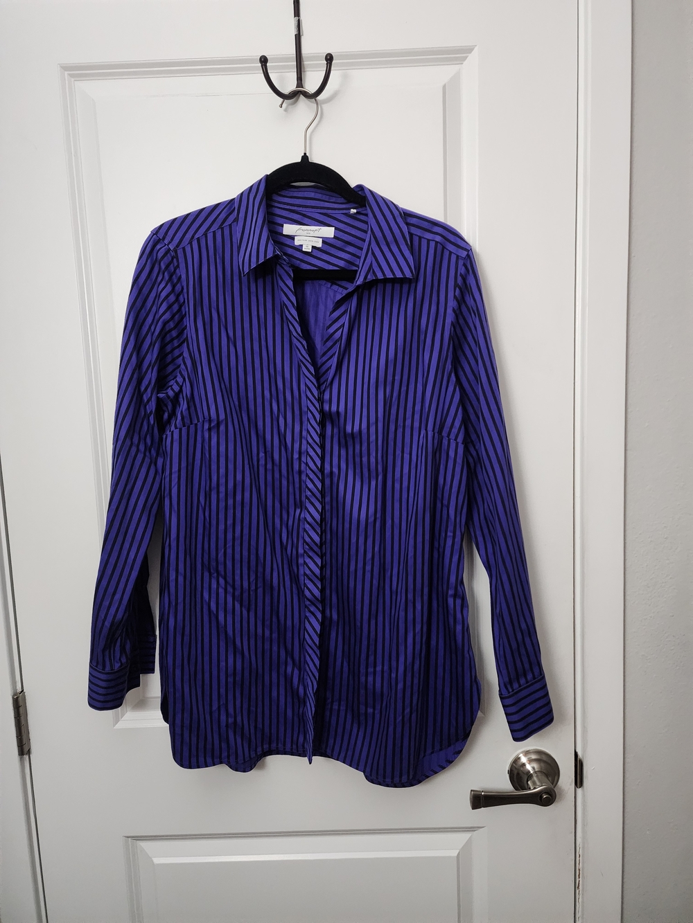 Foxcroft  Heritage Non Iron Purple and Black Striped Button-Up